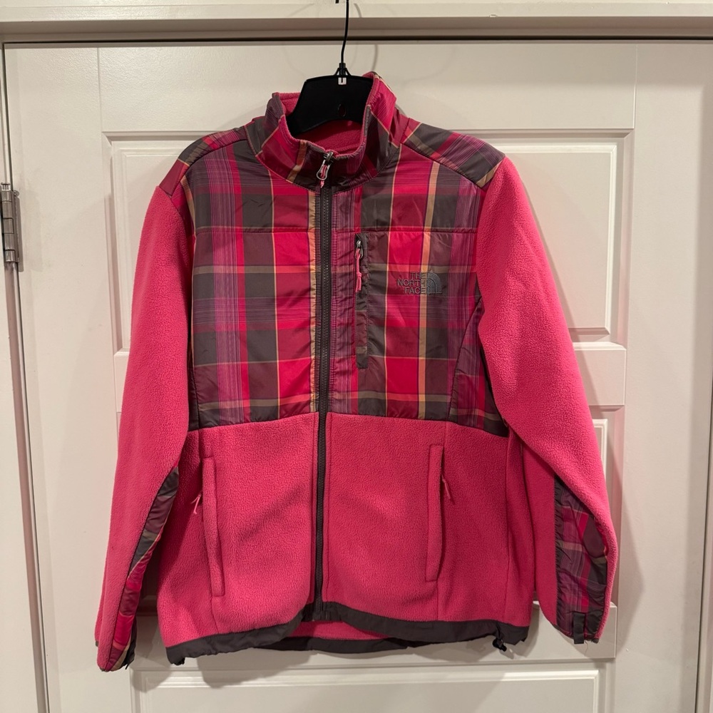 The North Face Full Zip Jacket Pink w/ Pink Plaid Top & Fleece Bottom Sz Medium